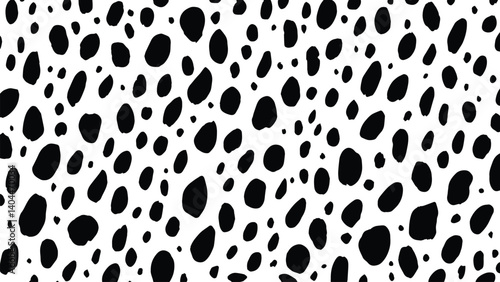 Hand drawn dalmatian print vector. Abstract black and white spots pattern background.