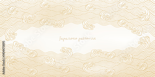 Japanese gold wave background vector. Hand drawn wave lines in traditional oriental Japanese style vector