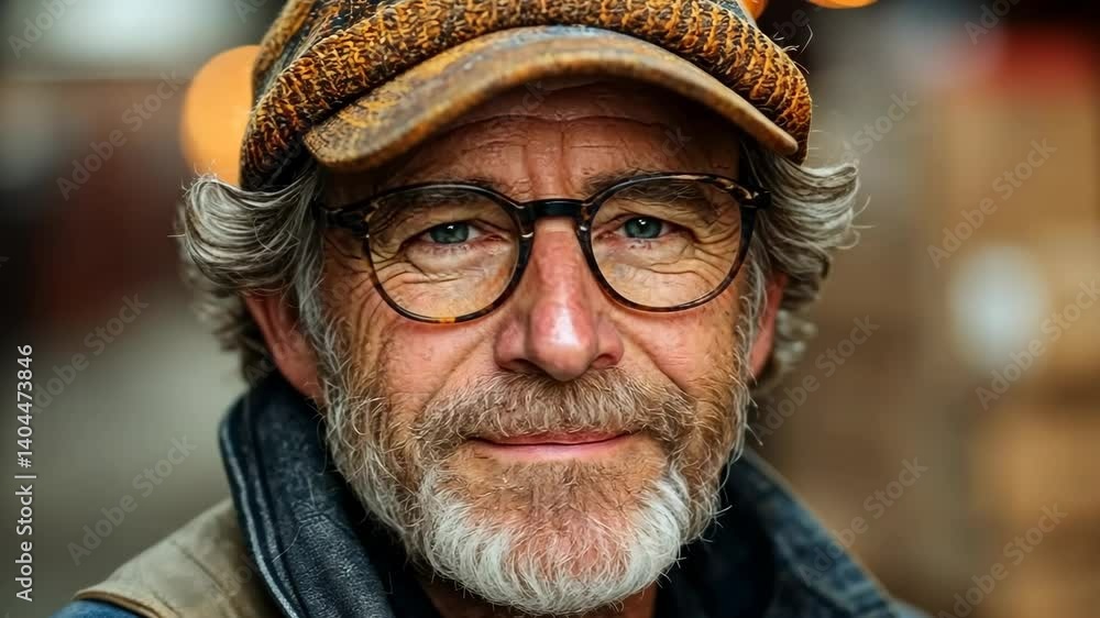 Portrait of a Mature Man with Glasses and Cap Portrait of a Mature Man with Glasses and Cap