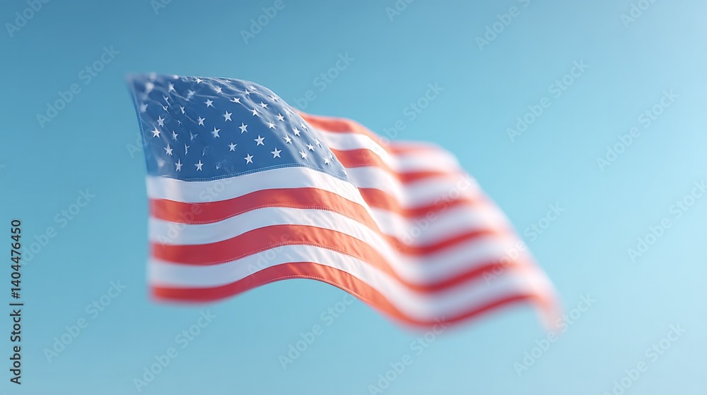 Obraz premium 3d rendered image of waving usa flag captured as if floating mid-air with ample blue sky background offering generous