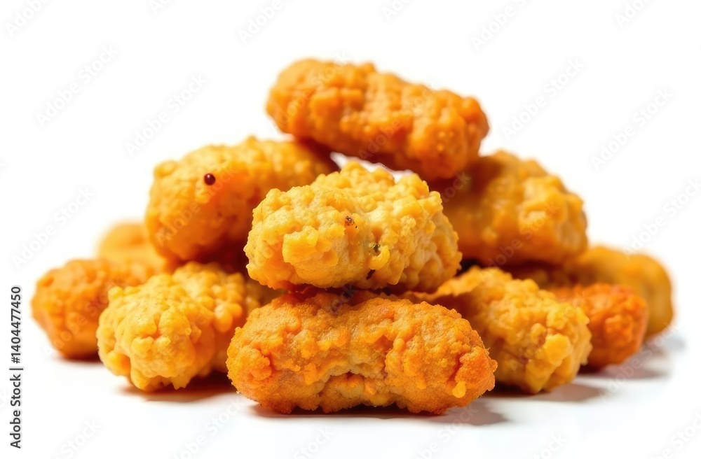 A pile of chicken nuggets isolated on a white background A pile of chicken nuggets isolated on a white background