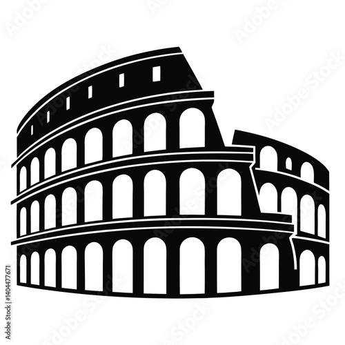 Flat Roman Colosseum Minimal History Icon in Black