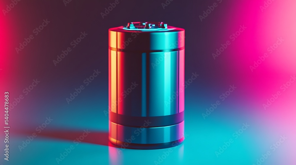 Futuristic battery in vibrant neon glow Futuristic battery in vibrant neon glow