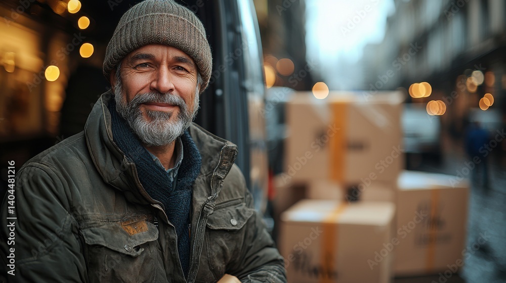 Obraz premium Smiling Delivery Man with Packages