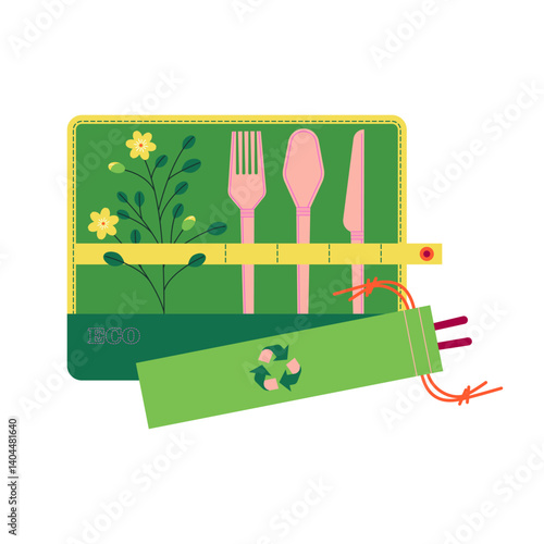 carrying reusable cutlery. sustainable lifestyle concept illustration.