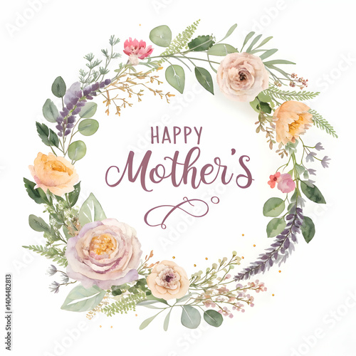  watercolor floral wreath encircling happy mother showing love  for mother day 