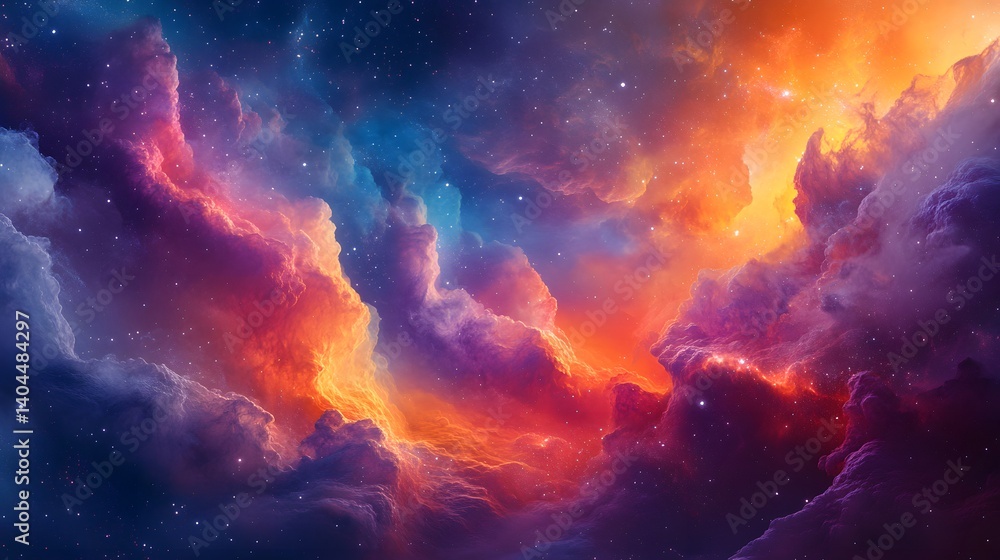 Naklejka premium Stunning vision of nebula clouds and stars in deep space, portraying the vastness of the cosmos, interstellar wonder, and human spaceflight dreams 