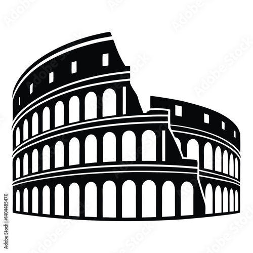 Flat Colosseum Icon Ancient Roman Architecture Silhouette