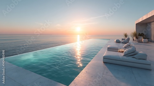 Luxurious Infinity Pool Overlooking Ocean Sunset Tranquil Relaxation at Modern Villa