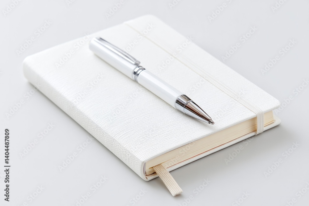 minimalist image of blank notebook and sleek pen on white desk symbolizing new beginnings clean background with ample minimalist image of blank notebook and sleek pen on white desk symbolizing new beginnings clean background with ample