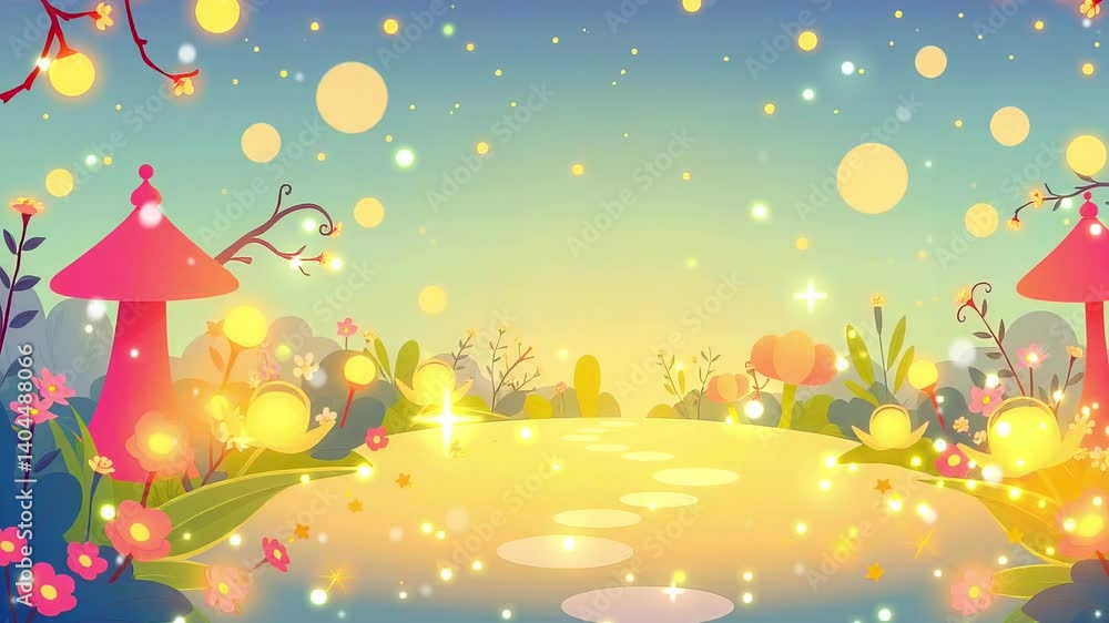 Mushroom house path Cartoon: Cartoon Mushroom Houses with light path in Night Time Animation Mushroom house path Cartoon: Cartoon Mushroom Houses with light path in Night Time Animation