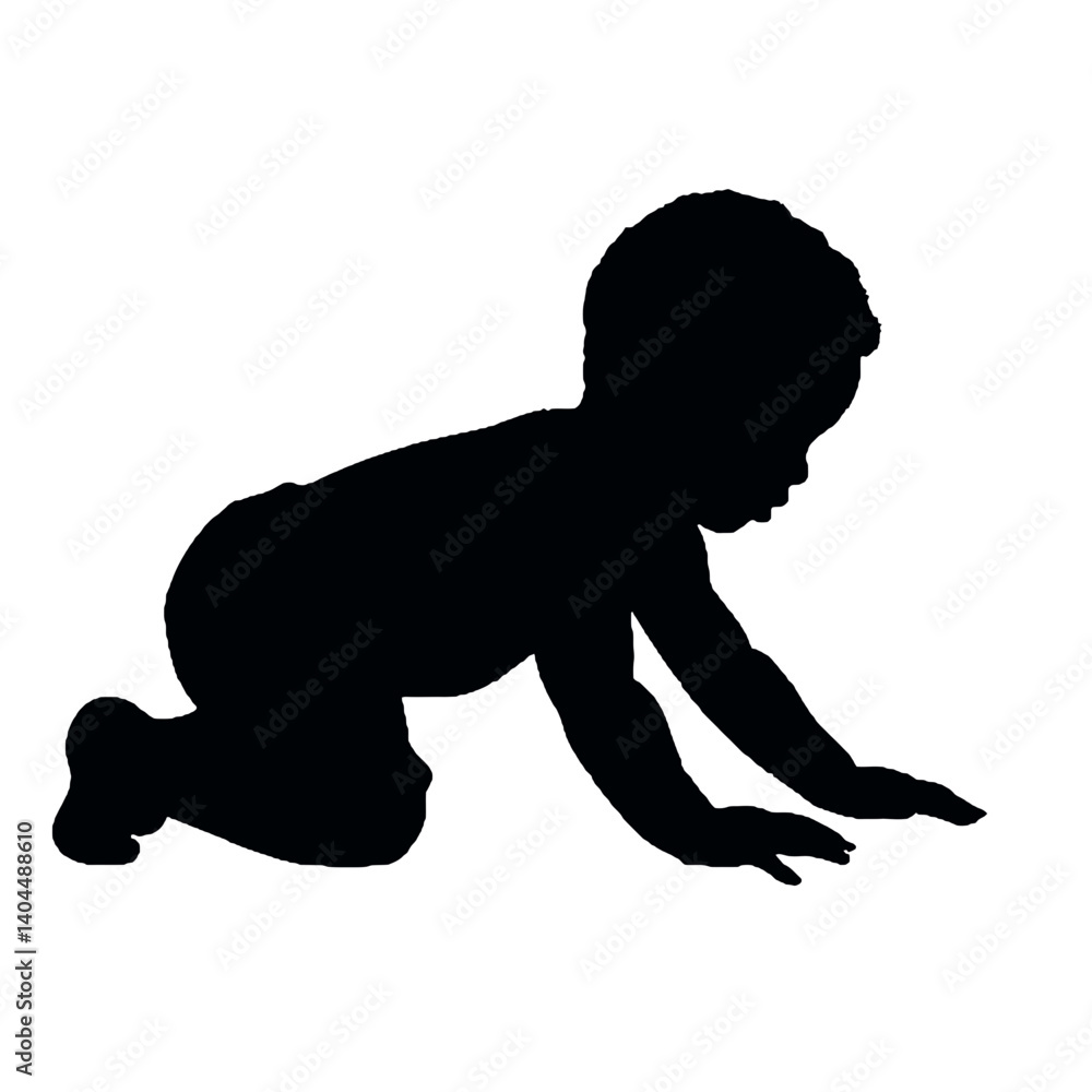 Fototapeta premium Baby Silhouette Crawling – Child Outline Vector Illustration