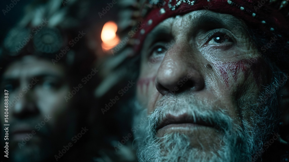 Intense Shaman Gaze: Mystical Close-Up of a Spiritual Leader in Deep Trance Intense Shaman Gaze: Mystical Close-Up of a Spiritual Leader in Deep Trance