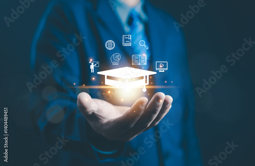 E-learning education concept, internet lessons and online webinar. who attends online lessons on a digital Education learning online with webinar, learn,training, education, course, tutorial,	
