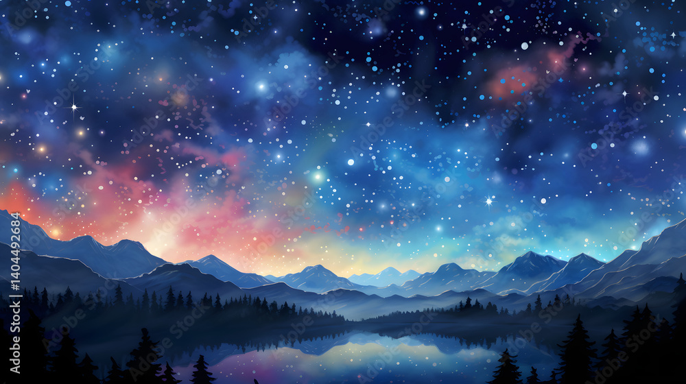 Fototapeta premium A vibrant illustration of the night sky illustration abstract decorative painting