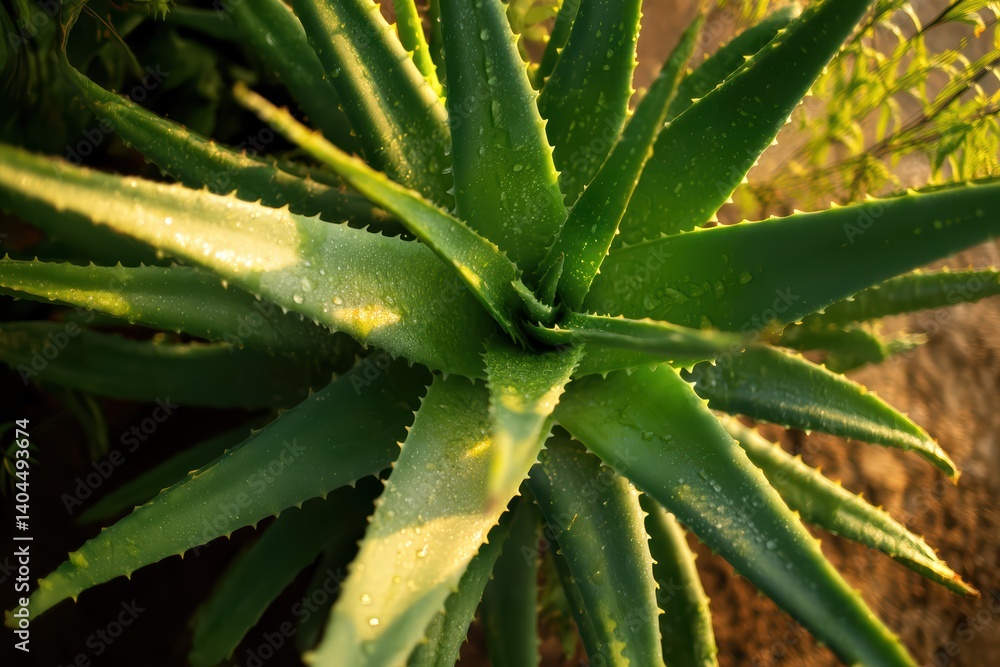 Green Aloe Vera with Dew Drops in Soft Light Green Aloe Vera with Dew Drops in Soft Light
