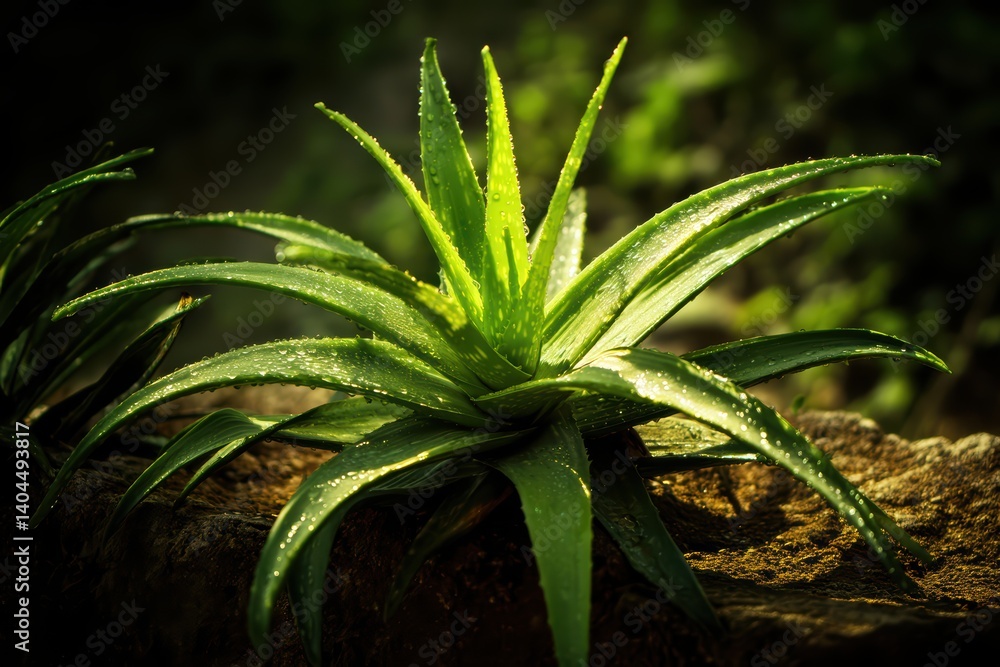 Green Aloe Vera with Dew Drops in Soft Light Green Aloe Vera with Dew Drops in Soft Light