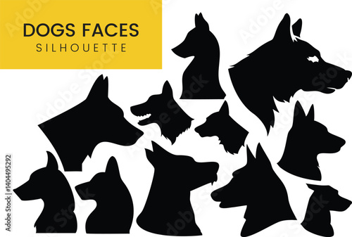 Dog Face Silhouette Vector Set – Black Pet Head Icons for Design and Decoration
