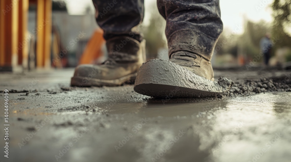 Concrete finisher smoothing freshly poured concrete surface. Featuring skill and precision Concrete finisher smoothing freshly poured concrete surface. Featuring skill and precision