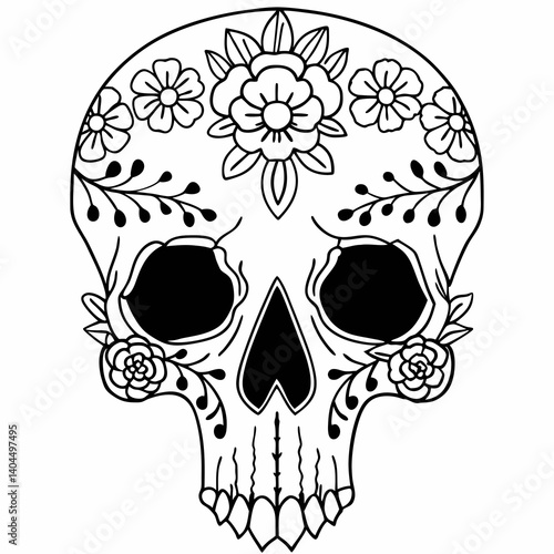 skull and flowers