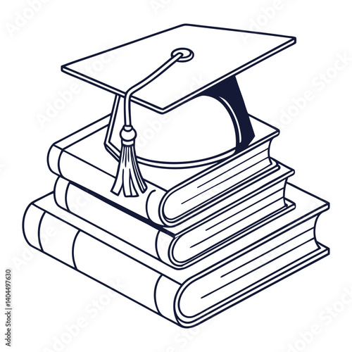 Graduation Cap on Books - Education and Learning Concept - Vector Illustration
