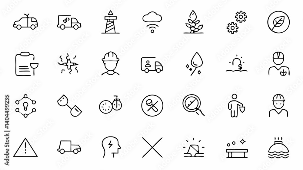 Fototapeta premium Explore a collection of minimal outline icons focused on accidents perfect for web and mobile user interfaces or infographic designs