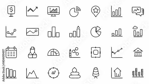 Clean and modern charts icon collection designed for dashboards metric tracking and financial analysis user interface elements