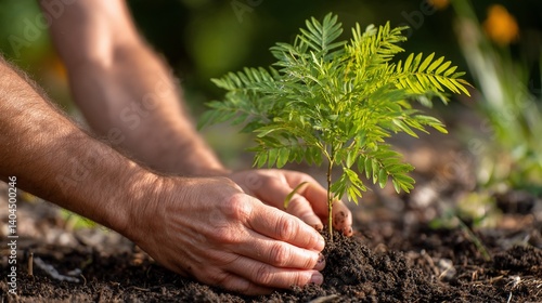 Hands gently planting a young sapling in rich soil (1)