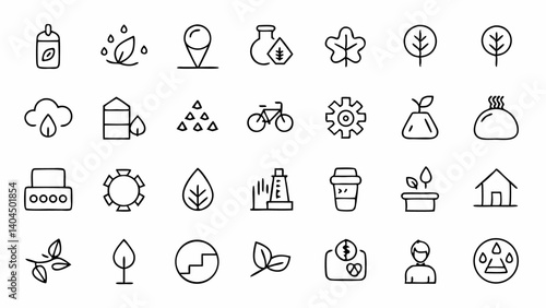 Refresh your eco friendly design with these environment themed outline icons suited for green apps recycling info and sustainability platforms