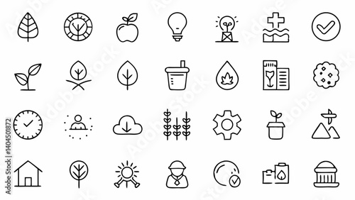 Design with nature in mind using this pack of linear environment icons ideal for climate apps green blogs and eco conscious brand visuals