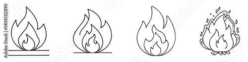 fire icon, fire line art - simple line art of fire, perfect for fire logos and icons