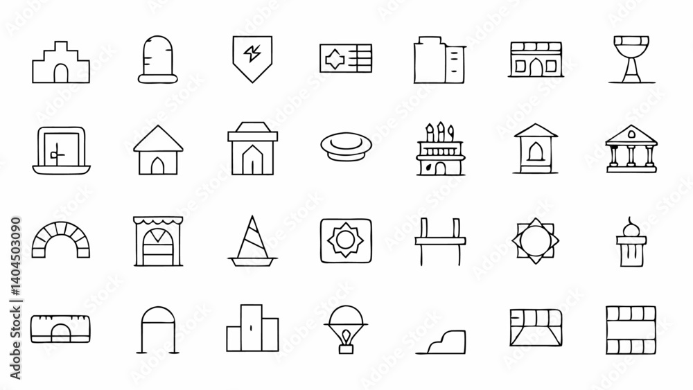 Professional Outline Icons Representing Masonry Tools and Techniques for Industrial Designs Professional Outline Icons Representing Masonry Tools and Techniques for Industrial Designs