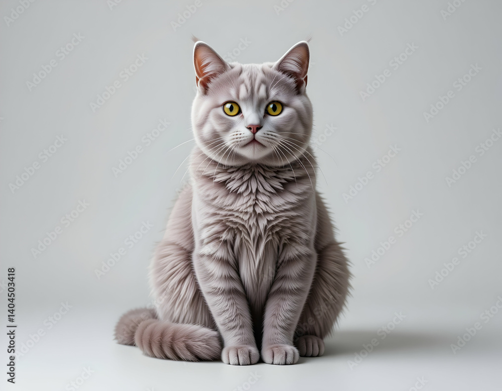 Cat Sitting Posing with Yellow Eyes on Light Background Cat Sitting Posing with Yellow Eyes on Light Background