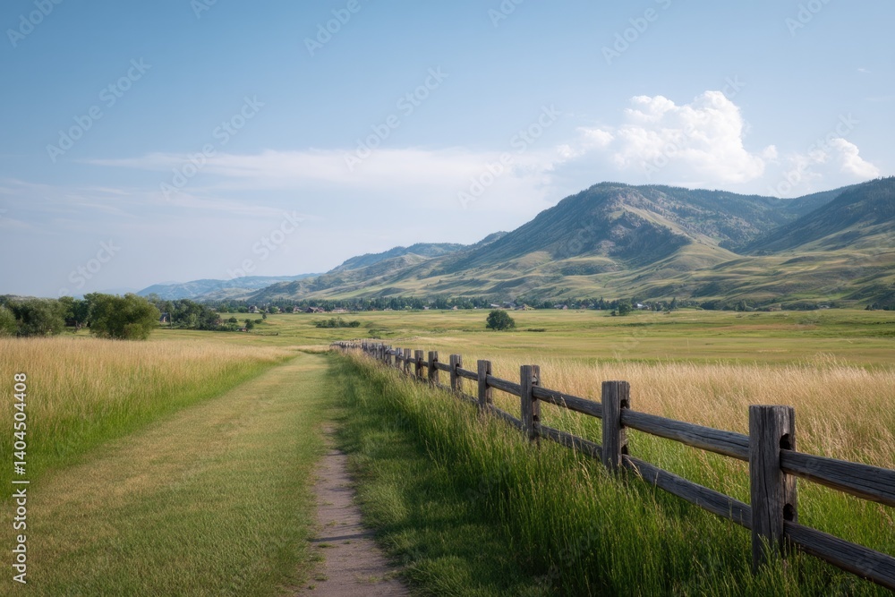 weathered wooden fence beside dirt path through green fields weathered wooden fence beside dirt path through green fields