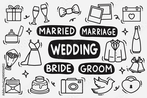 set of wedding doodle good for background, wallpaper, element design, icon, etc