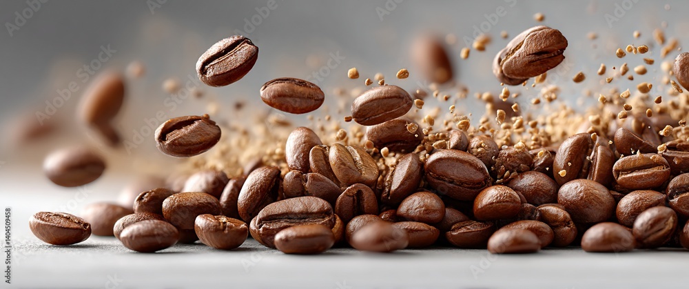 Obraz premium Roasted coffee beans burst and fall