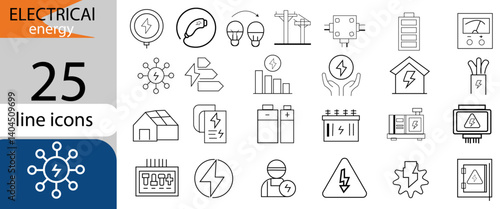 Solar panel outline icon set. Sun power photovoltaic PV home system and renewable electric energy technology editable stroke line signs house, cell, battery
