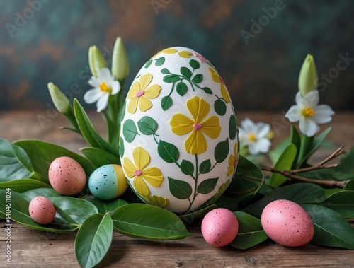 Floral Easter Egg Still Life: Spring Holiday Decoration
