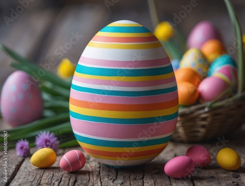 Colorful Striped Easter Egg Still Life