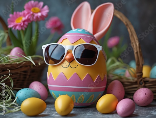 Cool Easter Egg with Sunglasses and Bunny Ears