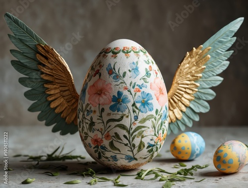 Floral Easter Egg with Wings: Unique & Festive Design
