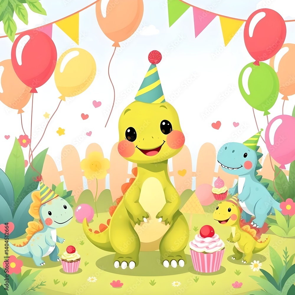 Obraz premium Tiny Dinosaur's Birthday Party