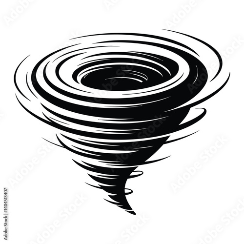 Abstract Tornado Line Art, Silhouette, Vector, Icon, Logo, White Background.