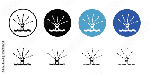 Lawn sprinkler icon Flat simple outline set