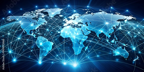 Global Digital Network Map Depicting Connections and Interactions Across Continents