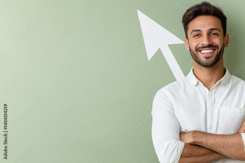 young man standing confidently up arrow on background young man standing confidently up arrow on background