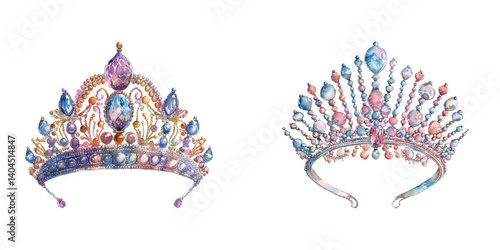 beaded tiara vector illustration in watercolor style