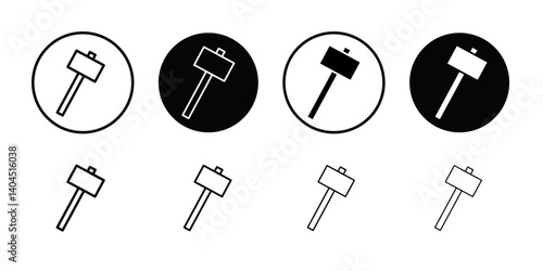 Wooden mallet icon Flat simple outline set