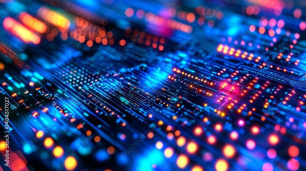 Intricate hardware design of a computer chip captured in macro photography. Intricate hardware design of a computer chip captured in macro photography.