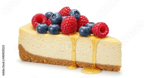 Wallpaper Mural Slice of cheesecake with berries and syrup on a white background. Torontodigital.ca